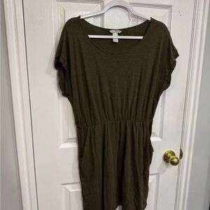 H&M Olive Green Short Sleeve Midi Dress